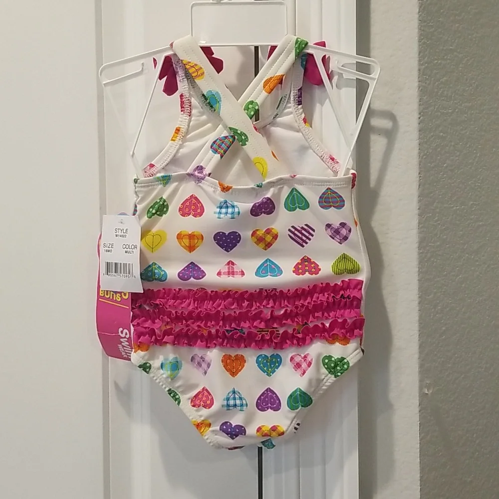 SPF 50 One Piece Baby Buns Swimsuit 18M Baby Girl Toddler Rainbow Ruffles Bows